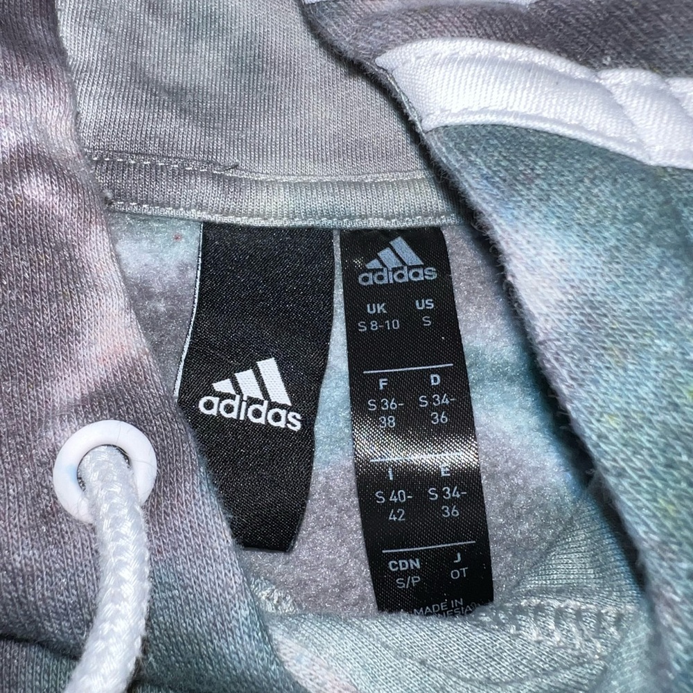 Adidas Gray Split Tie Dye Green Black Crop Long Sleeve Hooded Pullover Size S - Picture 12 of 14